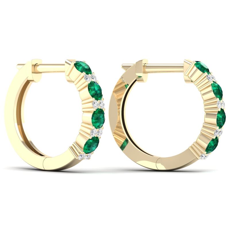 Emerald & Diamond Hoop Earrings in 10k Yellow Gold image number null