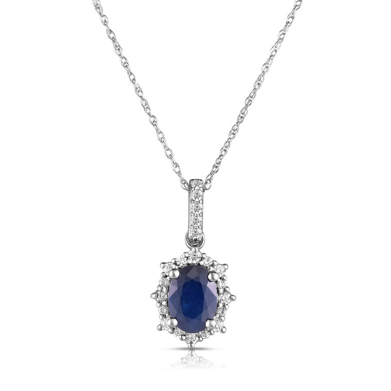 Oval-Cut Sapphire Diamond Royal Collection Pendant in 10k White Gold image number null