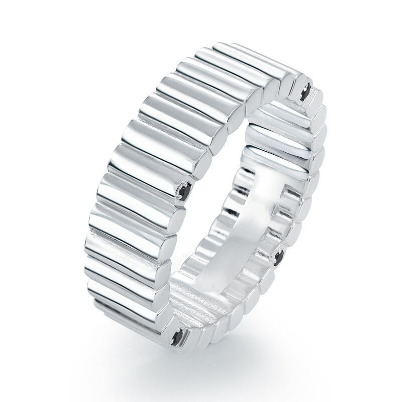 Italgem Steel Ribbed Black CZ Ring in Stainless Steel image number null