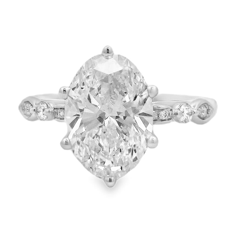Oval Lab Grown Diamond 3 1/5ctw. Bezel Accent Engagement Ring in 14k White Gold image number null