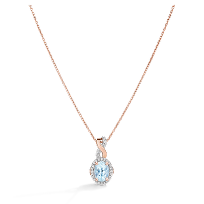JK Crown® Oval Aquamarine & Diamond Halo Twist Pendant