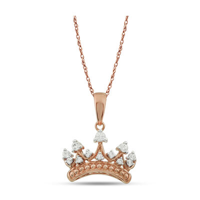 Created White Sapphire Tiara Princess Pendant in 10k Rose Gold
