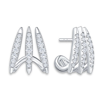 Brilliant-Cut .63ctw. Diamond 3-Row Huggie Fashion Hoops in 10k White Gold