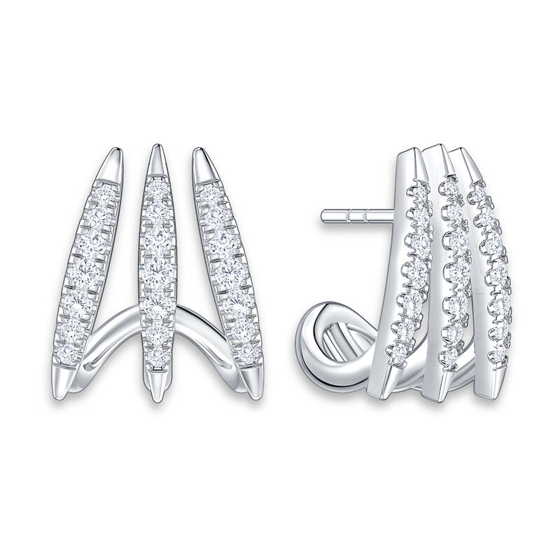 Brilliant-Cut .63ctw. Diamond 3-Row Huggie Fashion Hoops in 10k White Gold image number null