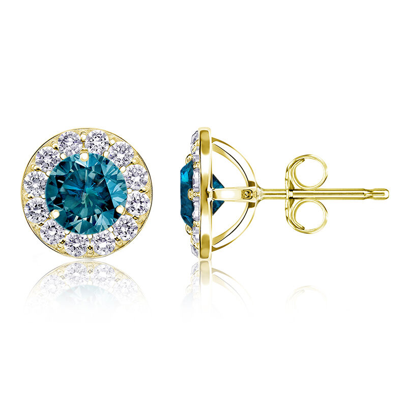 Blue 1ct. t.w. Diamond Halo Stud Earrings in 14k Yellow Gold image number null