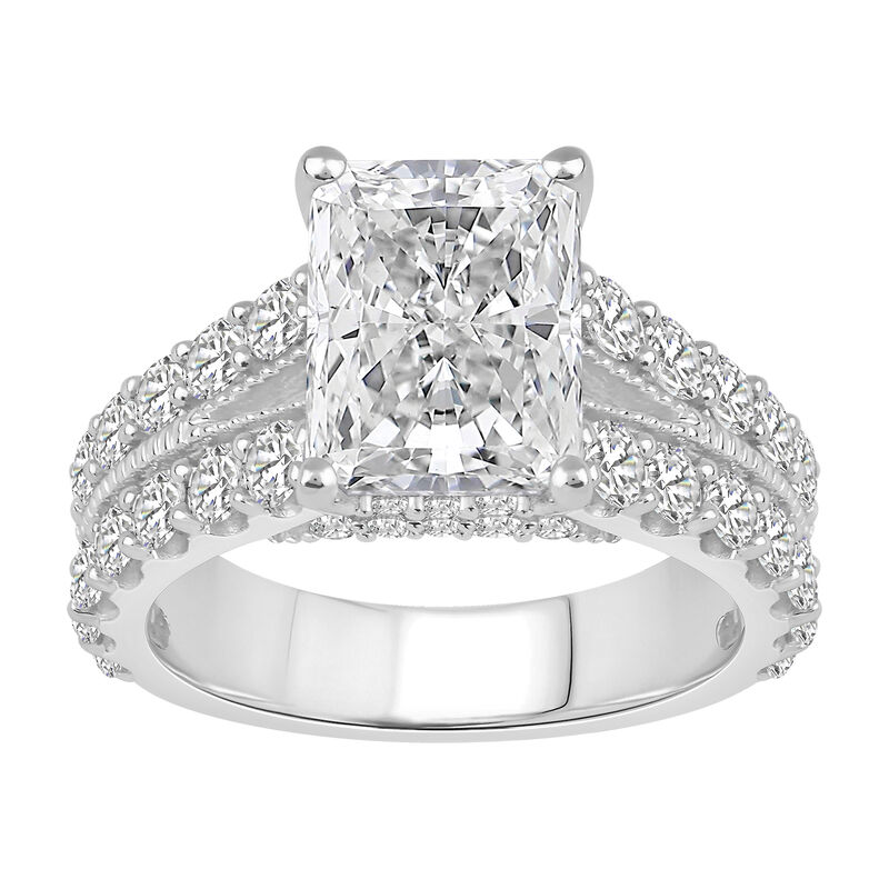 Radiant-Cut Lab Grown 6ctw. Diamond Milgrain Split Shank Engagement Ring in 14k White Gold image number null