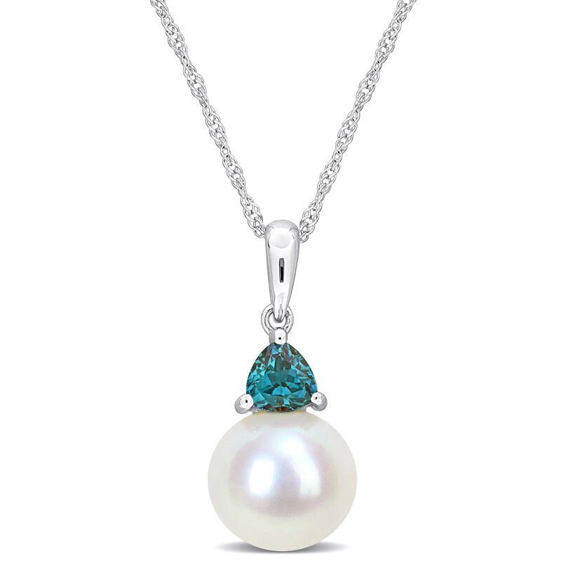 Created Alexandrite & Freshwater Cultured Pearl Necklace in 10k White Gold image number null