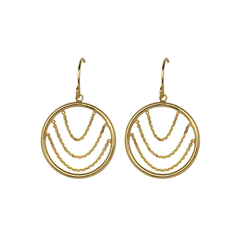 Dangle Circle Waved Chain Fish Hook Earrings in 14K Yellow Gold image number null