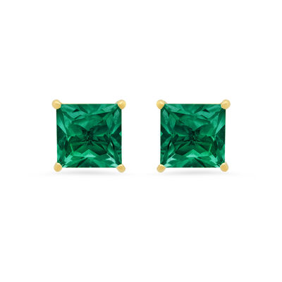 Princess-Cut Created Emerald Solitaire Stud Earrings in 14k Yellow Gold