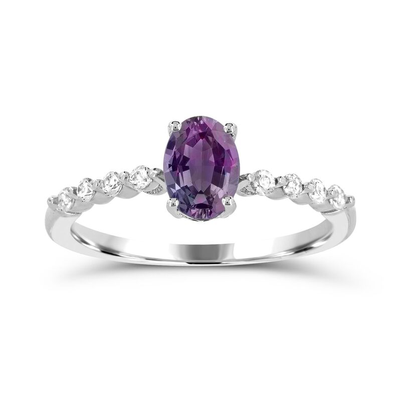 Oval Created Alexandrite & Diamond Ring in 10k White Gold image number null