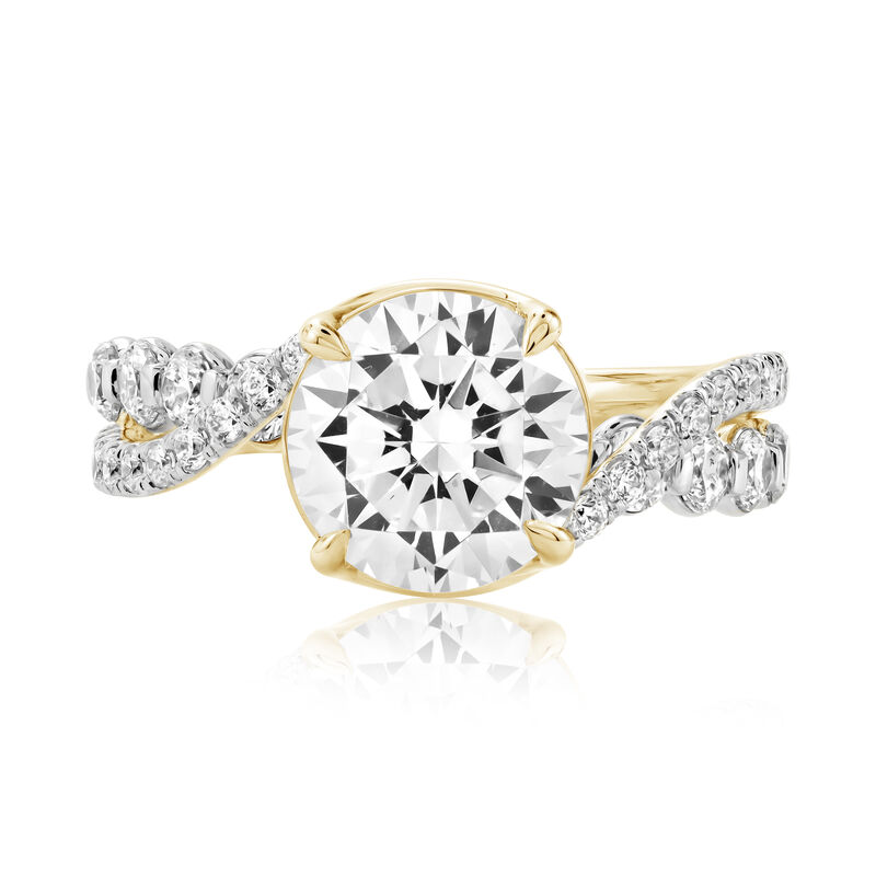 Round Lab Grown Diamond 4ctw. Swirl Bypass Engagement Ring in 14k Two Tone Gold image number null
