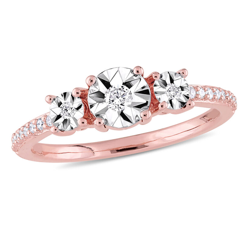 Diamond Three-Stone Engagement Ring 1/7ctw in Rose Plated Sterling Silver image number null