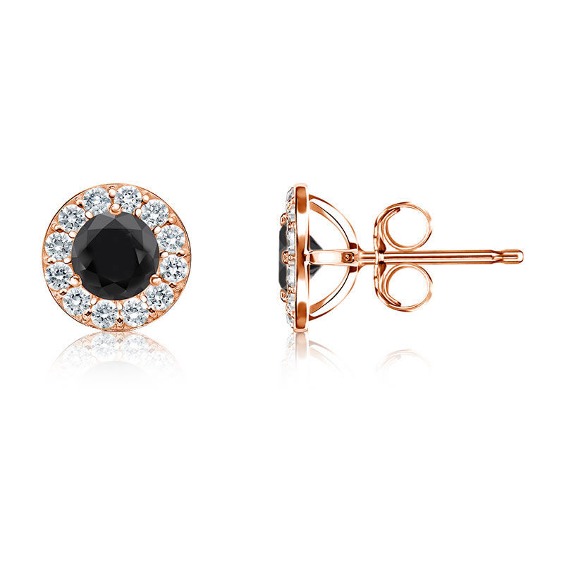 Black Diamond 1/4ct. t.w. Halo Stud Earrings in 14k Rose Gold image number null