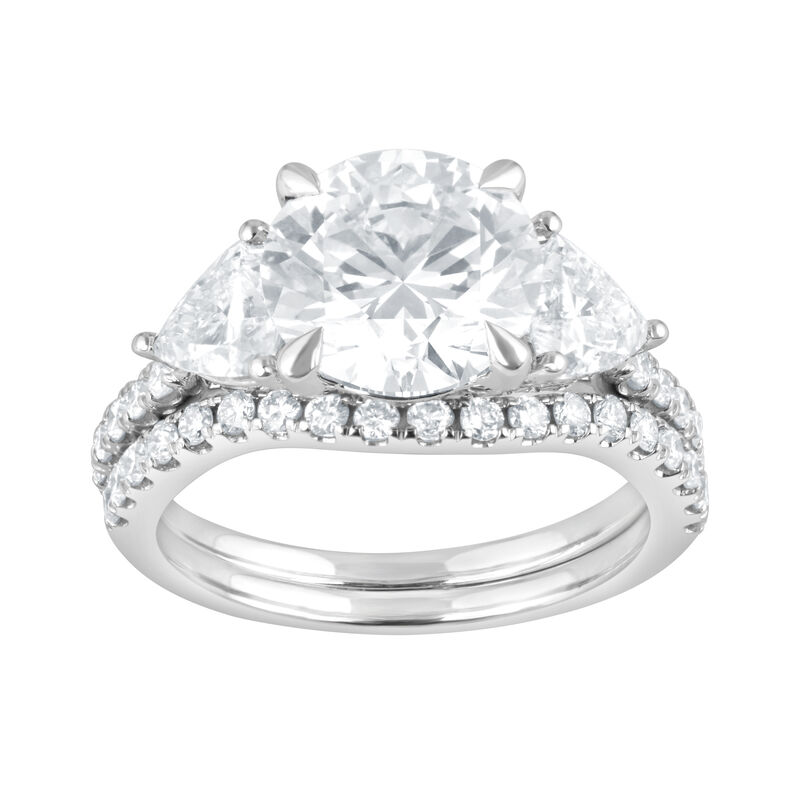 Round Lab Grown Diamond 4 1/4ctw. Three Stone Engagement Ring Set in 14k White Gold image number null