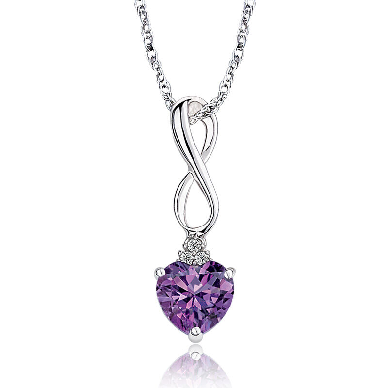 Amethyst Heart & Diamond Pendant in Sterling Silver image number null