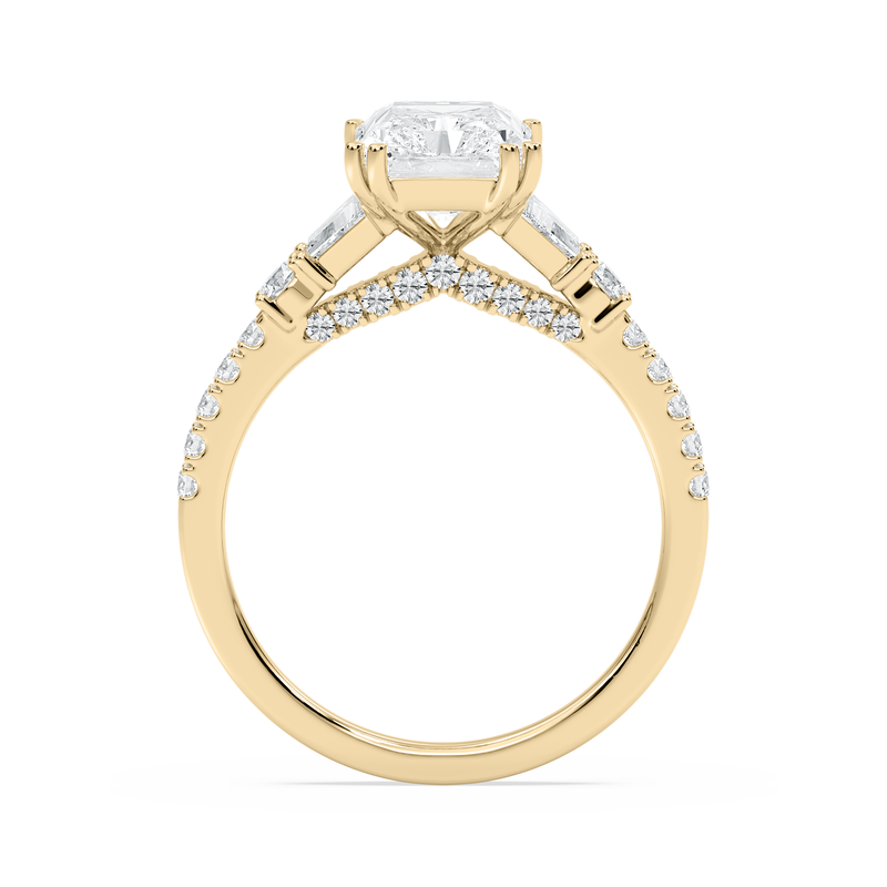 Radiant Lab Grown Diamond 4ctw. Three Stone Engagement Ring in 14k Yellow Gold image number null