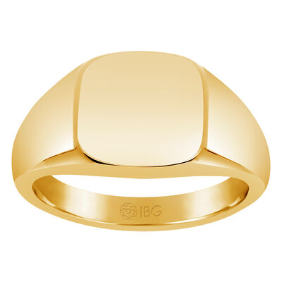Cushion All polished Top Signet Ring 12x12mm in 10k Yellow Gold