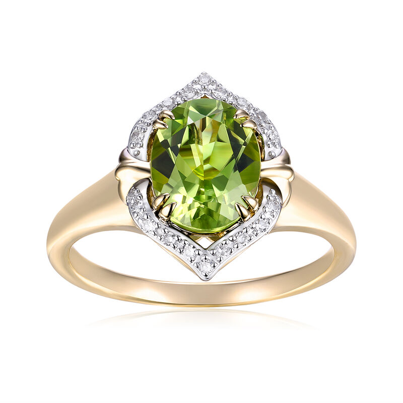 Oval Peridot & Diamond Halo Ring in 10k Yellow Gold image number null