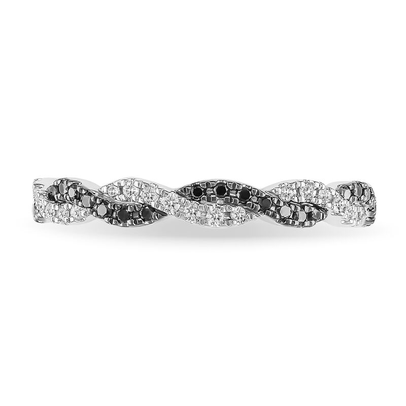 Brilliant-Cut 1/5ctw. Black & White Diamond Twist Anniversary Band in 14k White Gold image number null