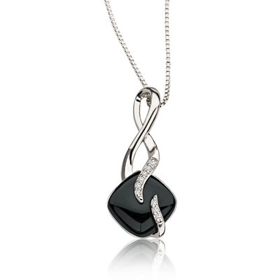 Black Onyx & Diamond Pendant in Sterling Silver