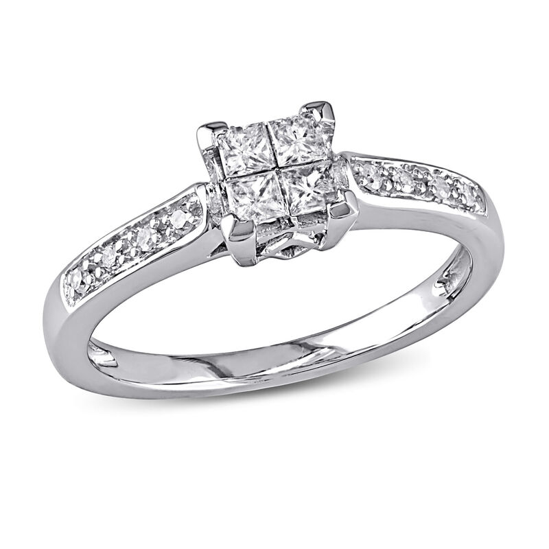 Princess & Round Cut White Diamond Promise Ring 1/4ctw. in 10k White Gold  image number null