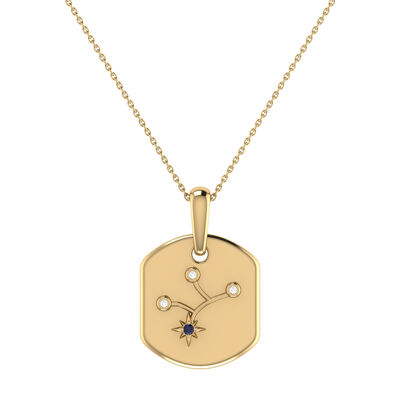 Diamond and Blue Sapphire Virgo Constellation Zodiac Tag Necklace in 14k Yellow Gold Plated Sterling Silver