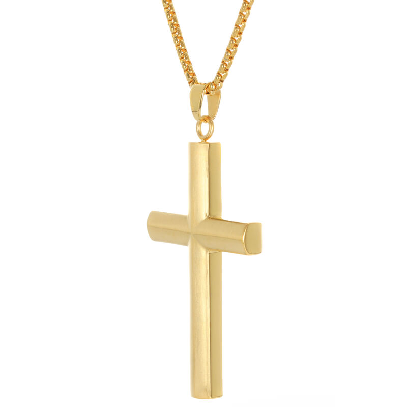 Men's Stainless Steel & Gold Ion-Plate Cross Necklace image number null