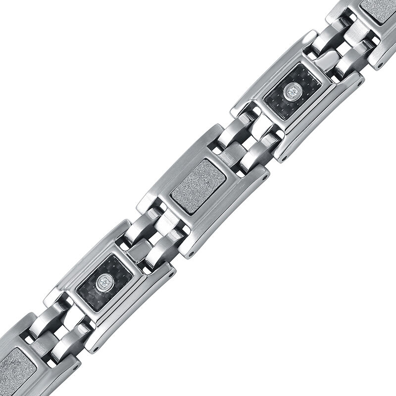 Men's Diamond Stainless Steel & Black Carbon Fiber Bracelet image number null