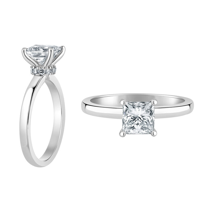 Princess-Cut Lab Grown 3/4ct. FG VS Diamond Ribbon Halo Solitaire Engagement Ring in 14k White Gold image number null