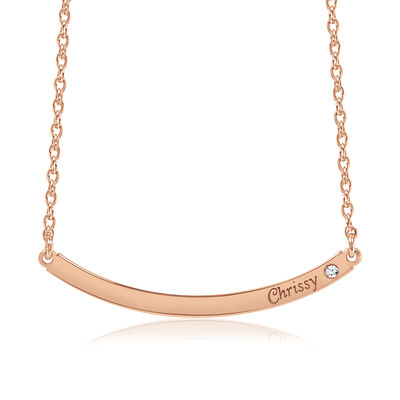 Birthstone Personalized Bar Necklace in Rose Gold Plated Sterling Silver