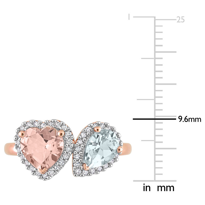 Heart-Shaped Morganite & Pear-Shaped Aquamarine Ring in 10k Rose Gold image number null