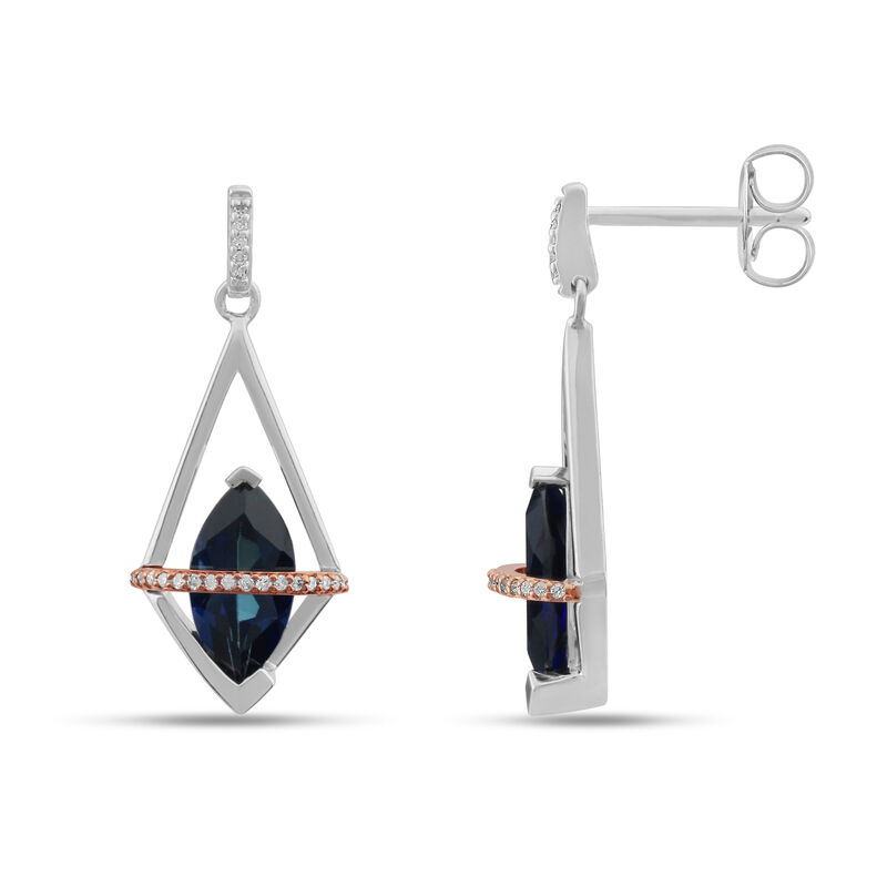 Created Sapphire & Diamond Drop Earrings in Rose Gold Plated Sterling Silver image number null