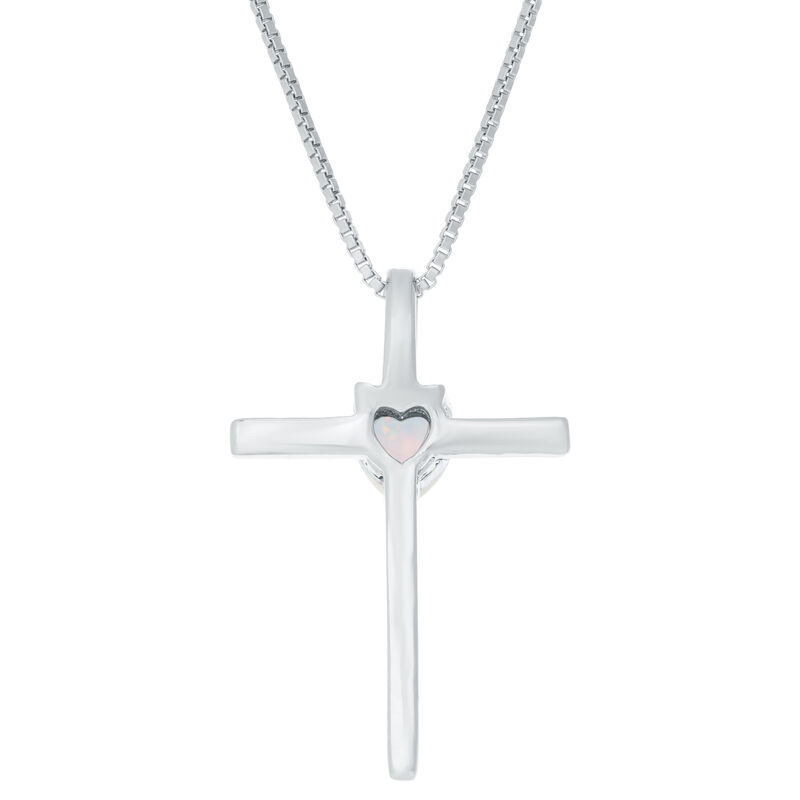 Created Opal Heart Cross Pendant in Sterling Silver image number null