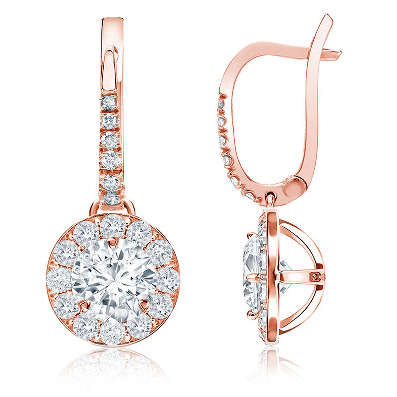 Drop 2ct. Diamond Halo Earrings in 14k Rose Gold image number null