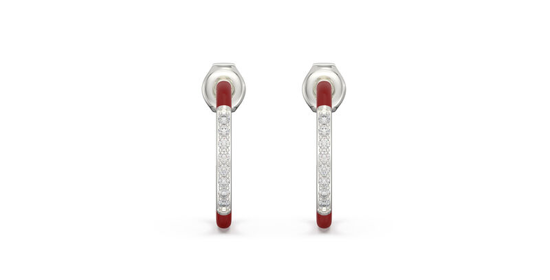 Brilliant-Cut Lab Grown Diamond Red Ceramic Hoop Earrings in Sterling Silver image number null