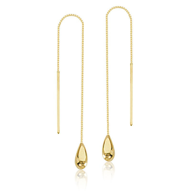Tear Drop Box Chain Threaded Dangle Earrings in 14k Yellow Gold image number null