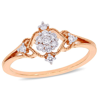 Everly Hearts Floral 1/6ctw. Diamond Fashion Ring in 10k Rose Gold