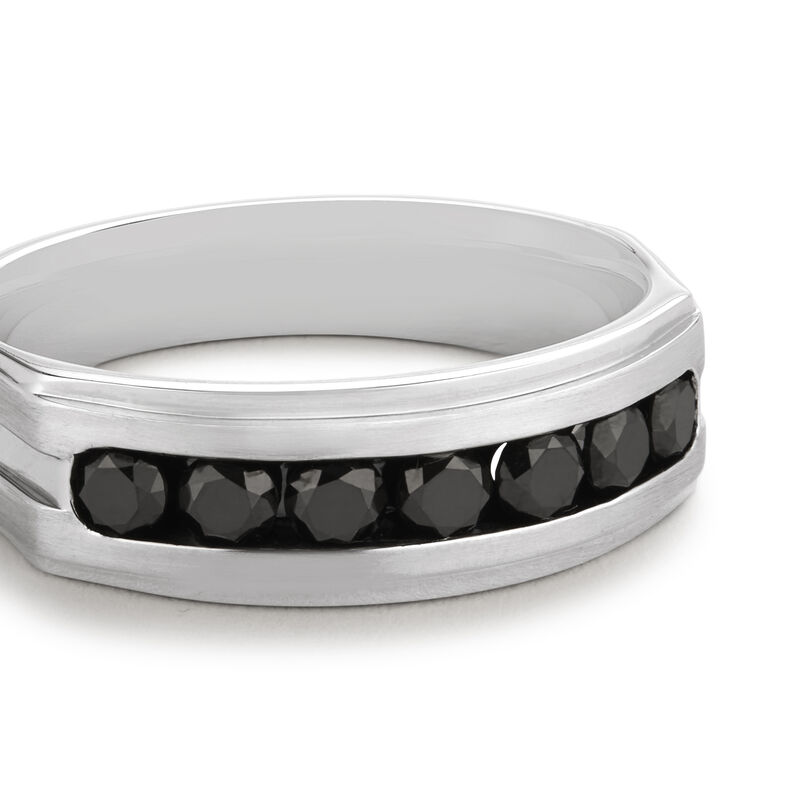 Men's Black Diamond & 10k White Gold Wedding Ring image number null