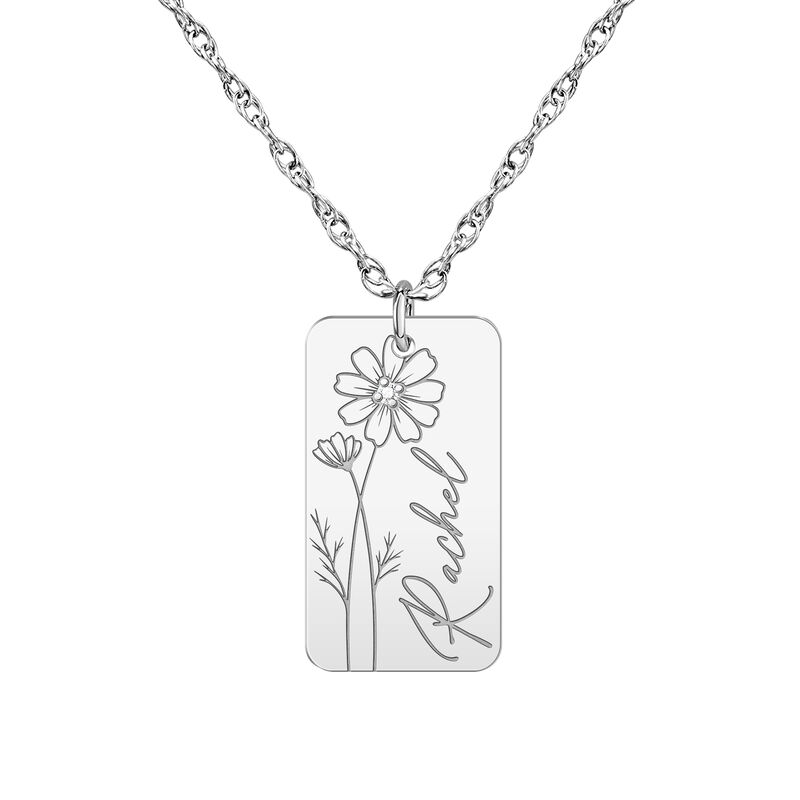 Diamond Accent Birth Month Flower Engravable Necklace in Sterling Silver image number null