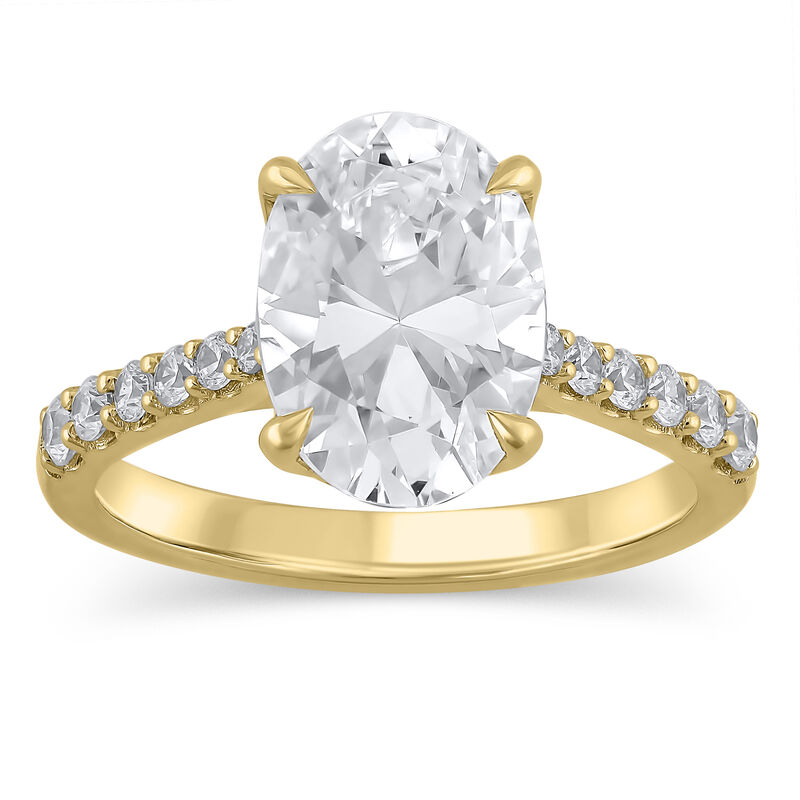 Oval-Cut Lab Grown 3 1/3ctw. Diamond Pinch Cathedral Engagement Ring in 14k Yellow Gold image number null