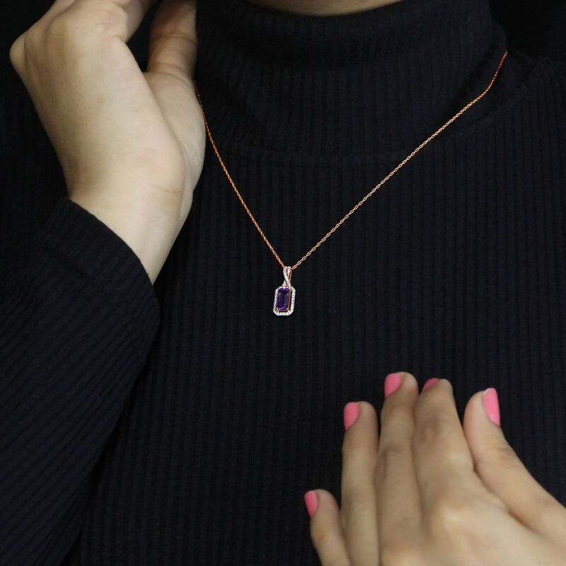 Emerald-Cut Elongated Amethyst & Diamond Pentand in 10k Rose Gold image number null