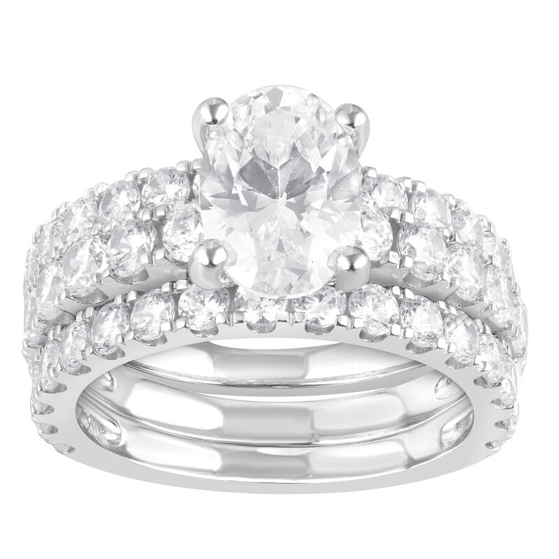 Oval Lab Grown Diamond 5ctw. Three Ring Bridal Set in 14k White Gold image number null