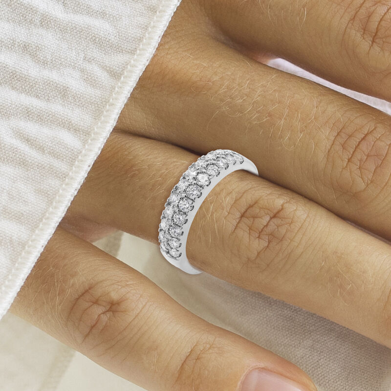 Round Natural Diamonds 3/4ctw. Multi Row Hidden Diamond Wedding Ring in 14k White Gold image number null