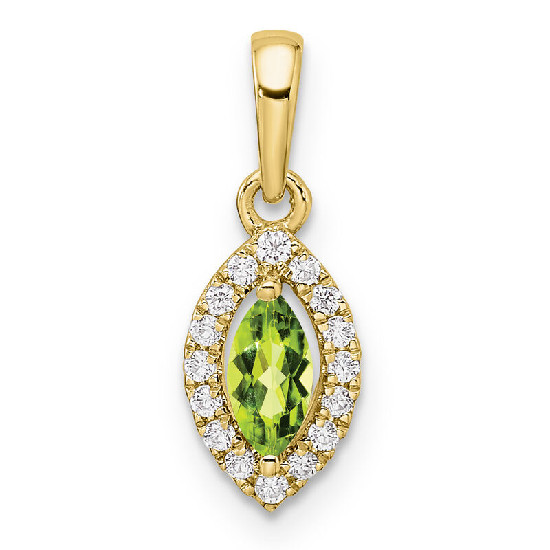 Marquise-Cut Peridot & Diamond Pendant in 10k Yellow Gold image number null