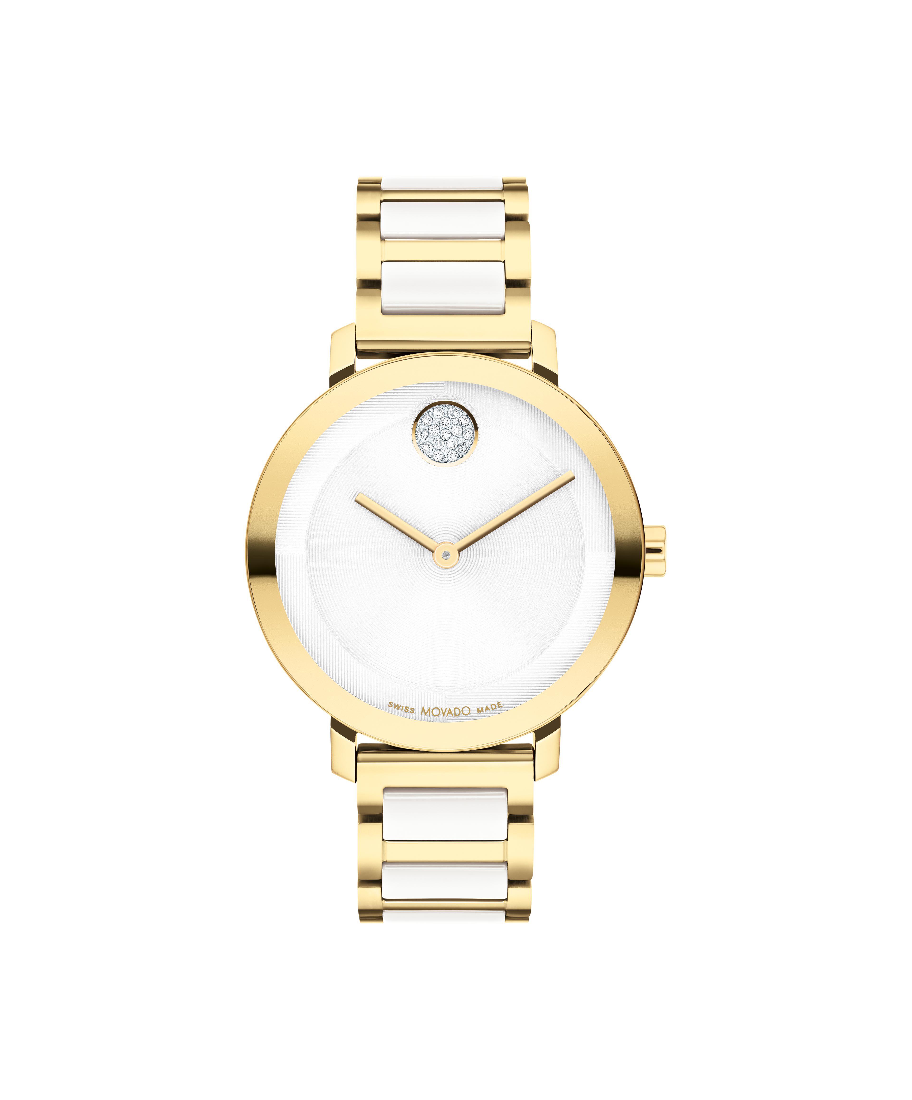 Movado Ladies' Bold Evolution 2.0 White Ceramic White Dial Yellow