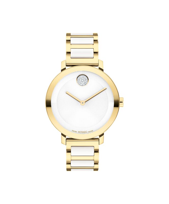 Movado Ladies' Bold Evolution 2.0 White Ceramic White Dial Yellow IP Bracelet 34mm Watch 3601238 image number null
