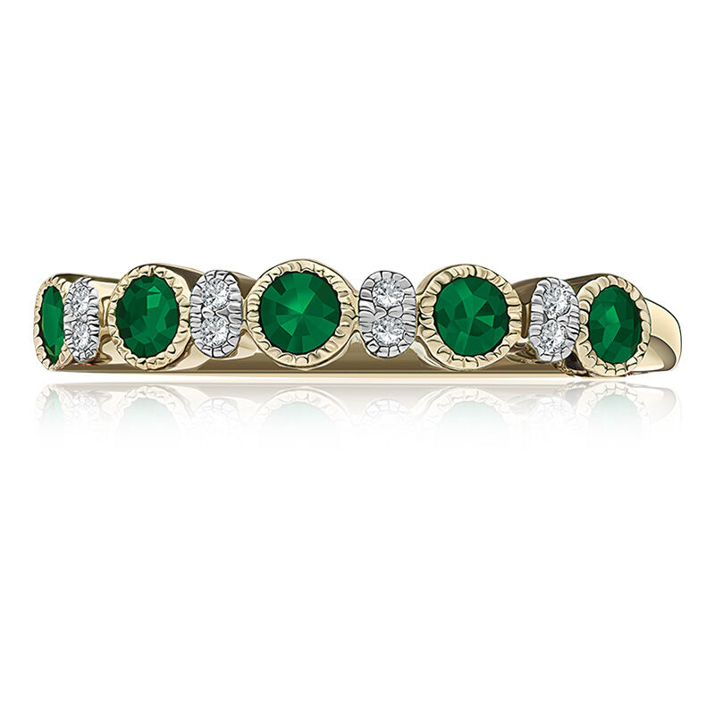 Emerald Bezel-Set Gemstone & Diamond Band in 10k Yellow Gold image number null
