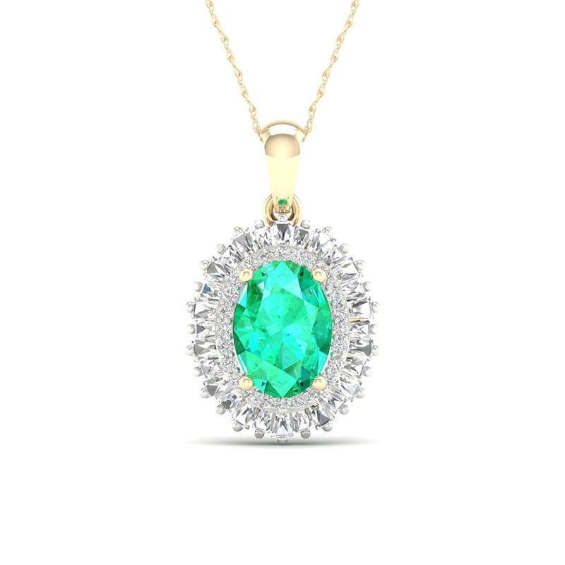 Oval Emerald & Diamond Ballerina Pendant in 10k Yellow Gold image number null
