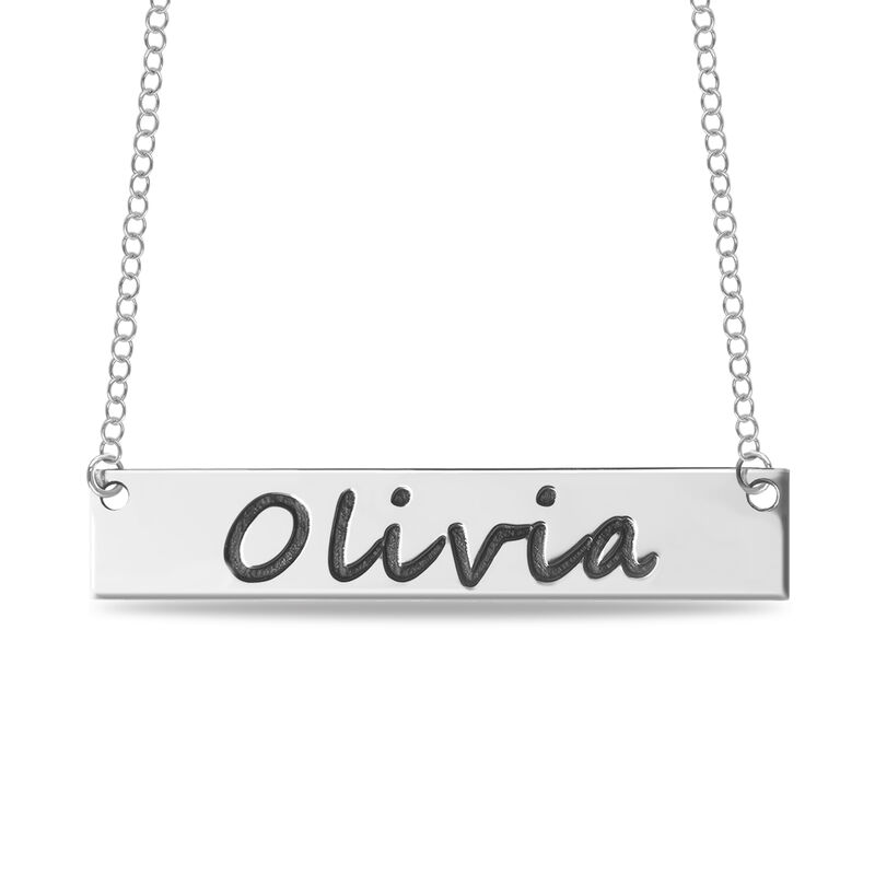 Handwriting Horizontal Bar Necklace in 10k White Gold image number null