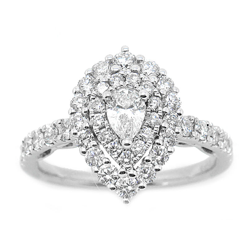 Sutton. Pear-Shaped 1ctw. Diamond Double Halo Engagement Ring in 14k White Gold  image number null
